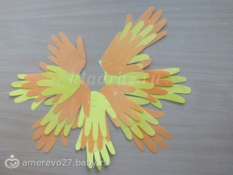 Поделка из бумаги солнышко из ладошек Поделка из бумаги солнышко из ладошек