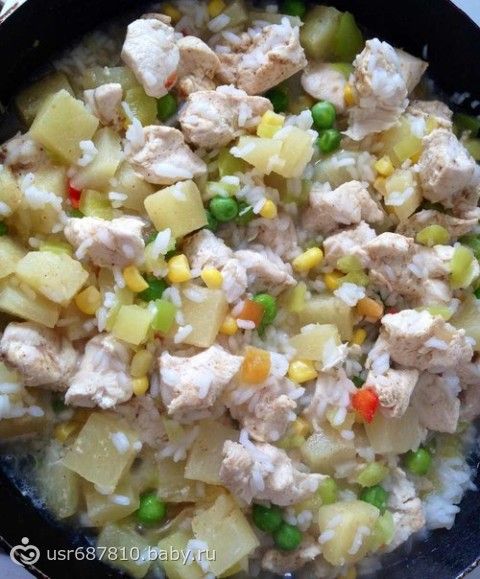 Гавайская смесь с курицей и ананасами)Фото и рецепт)